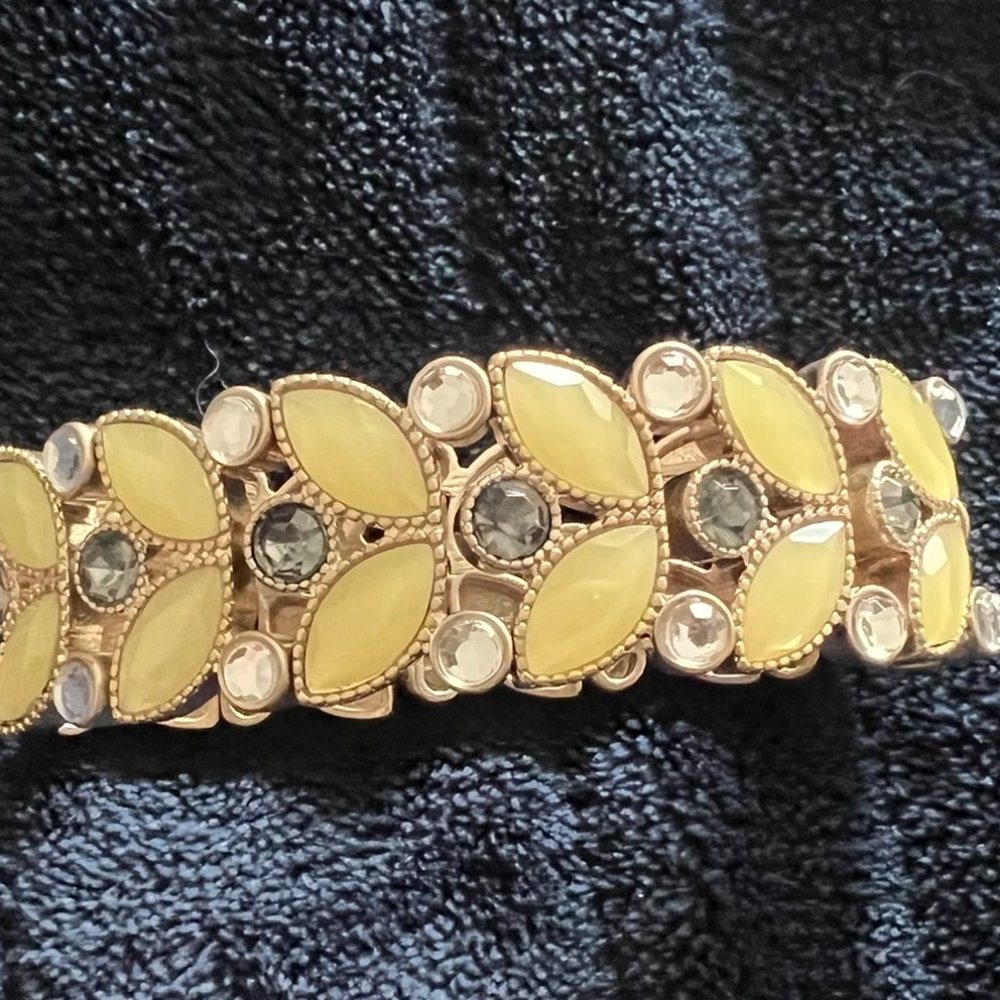 New York & Company -  Stretch Bracelet - Yellow with Clear and Gray Stones